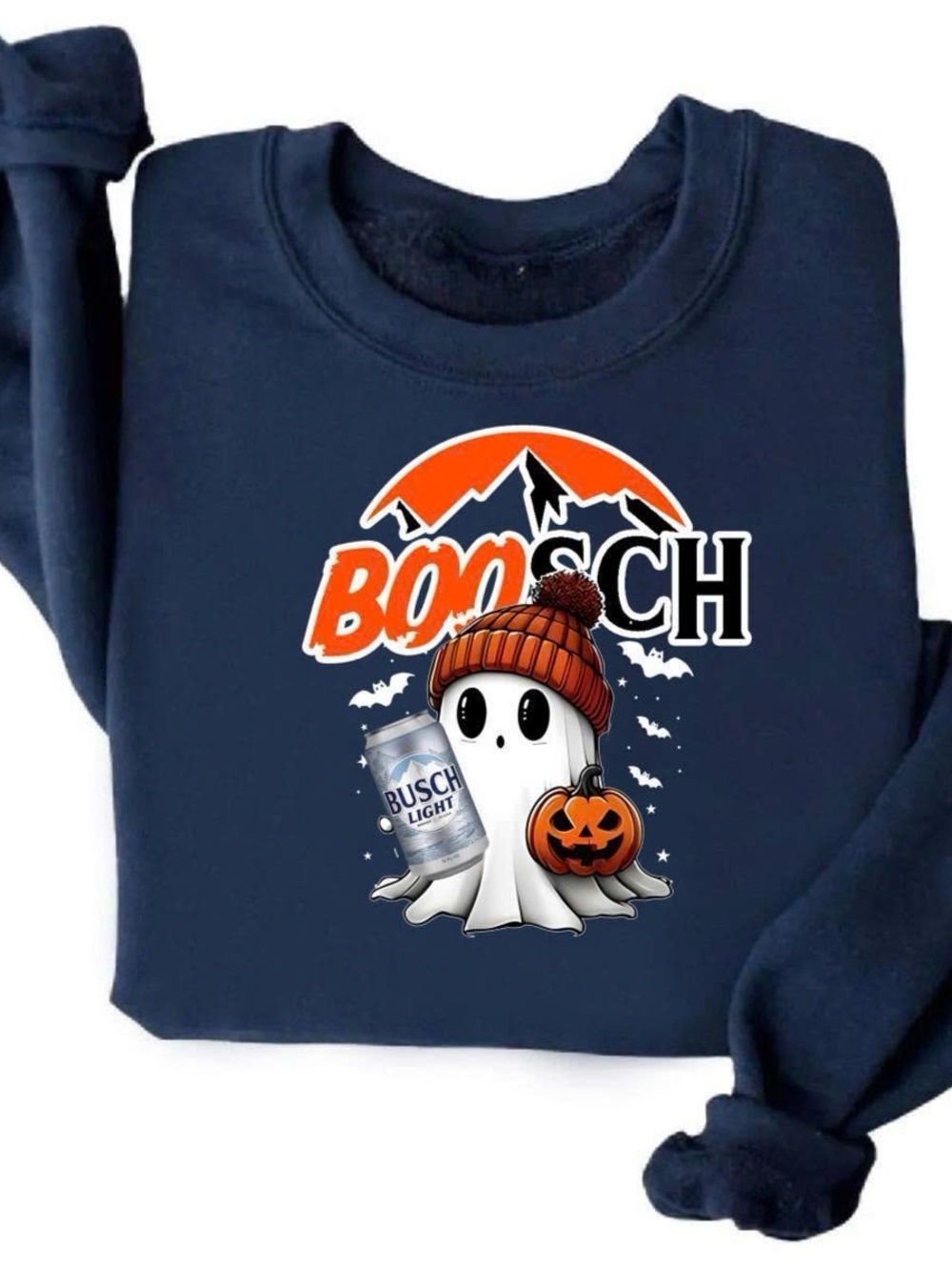 Navy Halloween Ghost Graphic Sweatshirt with Orange Accents